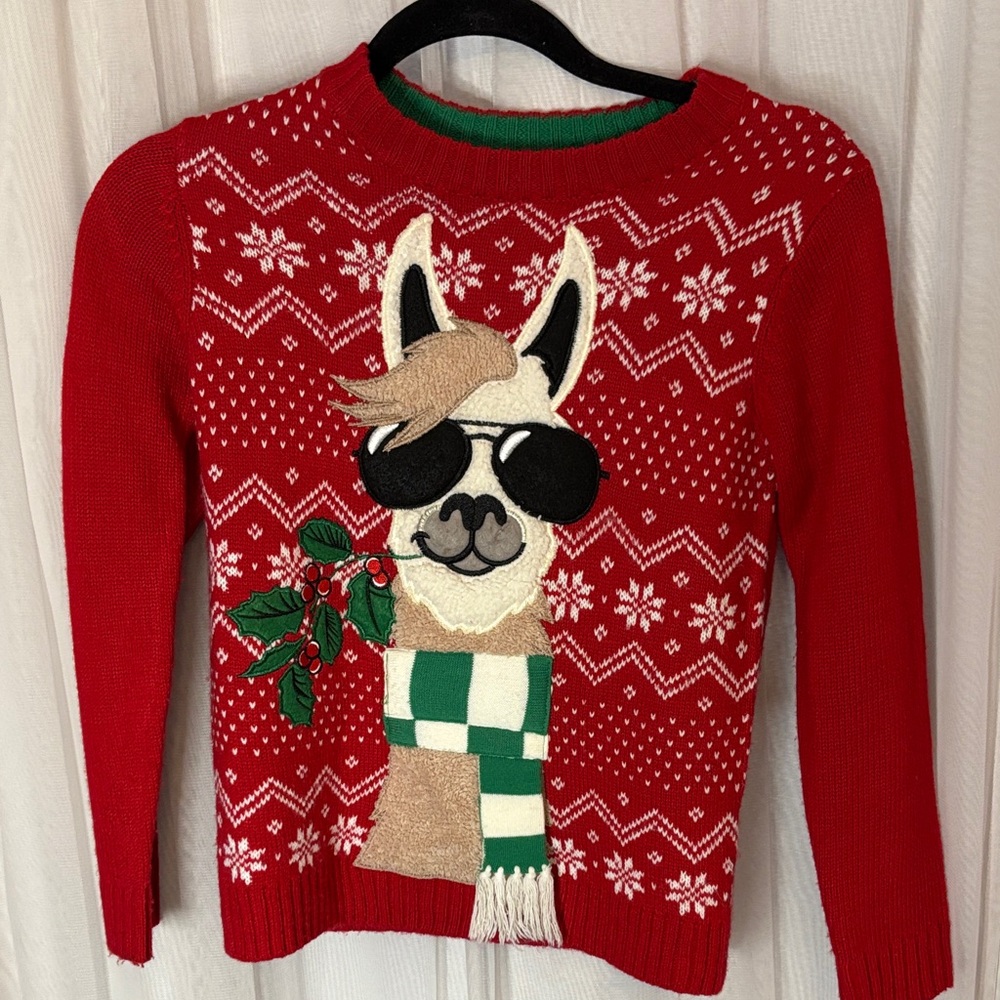Festive Red Llama Sweater for Kids